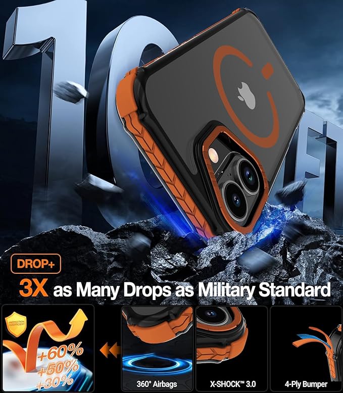 DEERLAMN Strong Magnetic Case for iPhone 17 6.3-Inch,[Compatible with Magsafe][Military Grade Drop Protection] Translucent Matte Shockproof Protective Phone Cover-Frosted Orange