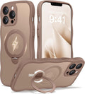 CAPRARO for iPhone 13 Pro Max Case with 360° Spin Magnetic Stand for Women, [Compatible with MagSafe] [Full Camera Protection] Cute Wave Translucent Matte Case for iPhone 13 Pro Max, Brown