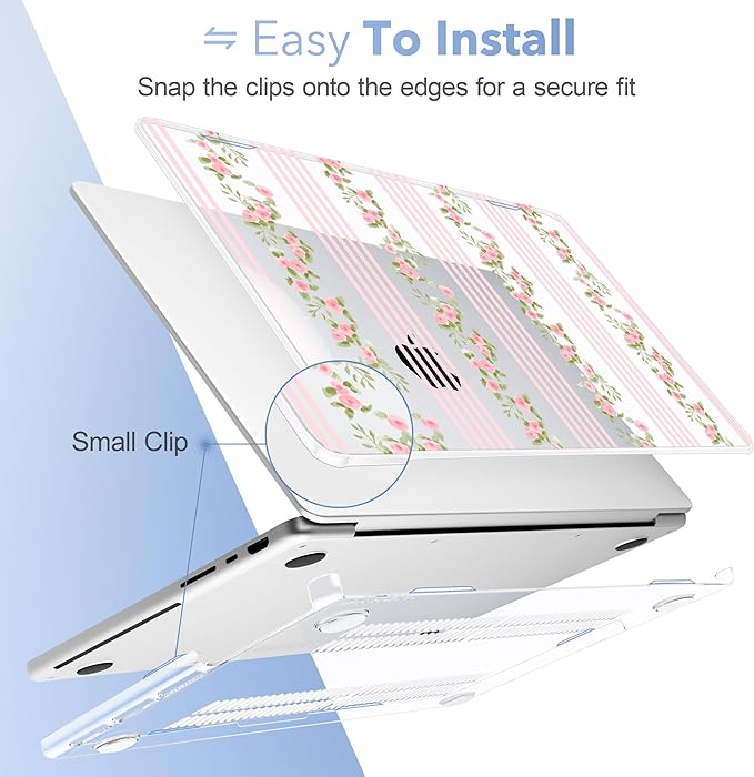 May Chen for 2026 MacBook Pro 14-inch M5 M4 M3 M2 M1 Pro/Max Chip, Release 2026 2025-2021, Model A3427 A3426 A3434 A3112 A3401 A3185, Plastic Hard Shell with Keyboard Cover, Flora l& Stripes