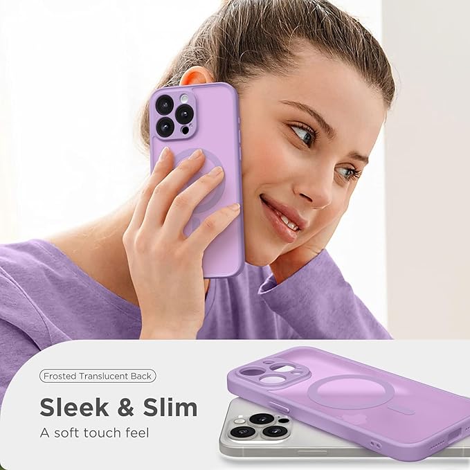 CAPRRO Magnetic for iPhone 13 Pro Max Case, [Compatible with MagSafe] [Full Camera Protection] Shockproof Protective Slim Translucent Matte Phone Case for iPhone 13 Pro Max 6.7'', Elegant Purple