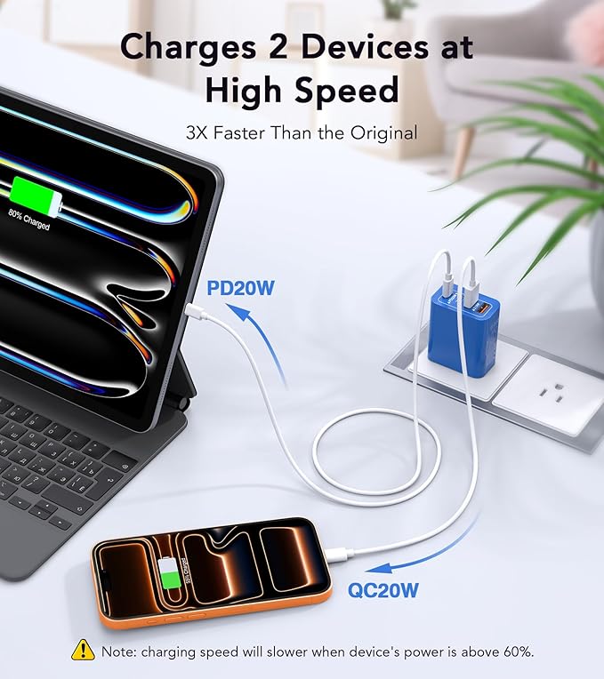 [2Pack]40W USB C Super Fast Charger Cube,PD + QC Charging Block Power Adapter 4 Port Wall Mount Plug for iPhone 17 16 15 14 13 12, Motorola, LG, Google Pixel 6a/6 Pro/6/5a/5/4/4A Box Brick (Dark Blue)