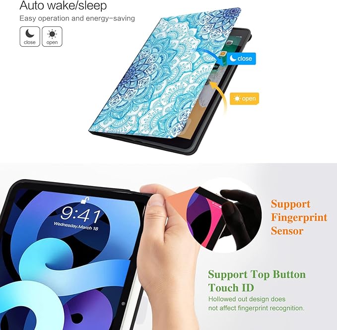 Vimorco for iPad A16 Case 11-inch 2025, for iPad (A16) 11th/10th Generation Case Pencil Holder, Typing Stand & 4 Viewing Angles, Faux Leather Slim Cover, Auto Sleep/Wake, Blue Mandala Flower