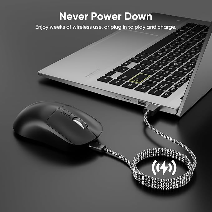 MELOGAGA Wireless Gaming Mouse, 2.4G/Bluetooth 5.4/USB-C 3-Mode Wired/Cordless Game Mice with 8 Adjustable DPI, Ergonomic Rechargeable Computer Mouse for PC, Mac, PS5, Tablet -Black