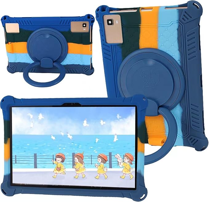 Tablet Case for TCL Tab 10 5G Case 10.1 Inch/TCL Tab 10S 9081X/9080G,Soft Anti-Stress Silicone Case with Rotate Stand/Pencil Holder/Shoulder Strap/Pen for TCL Tab 10.1 Inch (Colorful Dark Blue)