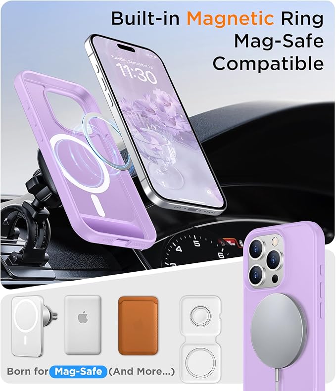 Magnetic Compatible with iPhone 15 Pro Max Case, [Built-in Invisible Kickstand][Compatible with MagSafe][Military Grade Shockproof] Slim Translucent Matte Phone Case for iPhone 15 Pro Max 6.7"