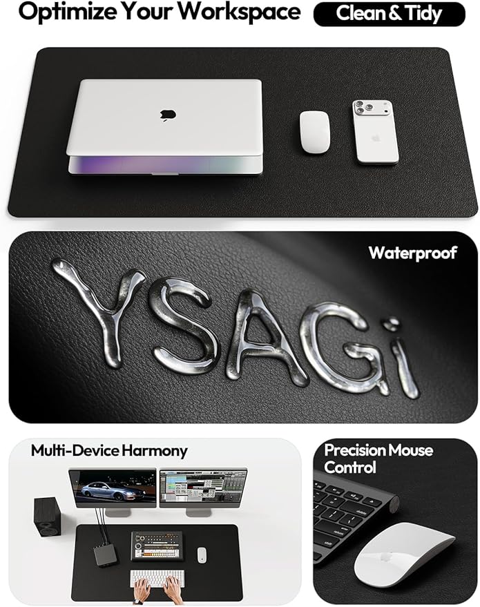 YSAGi Leather Desk Pad Protector, Office Desk Mat, Large Mouse Pad, Non-Slip PU Leather Desk Blotter, Laptop Desk Pad, Waterproof Desk Writing Pad for Office and Home (Black, 55" x 24")