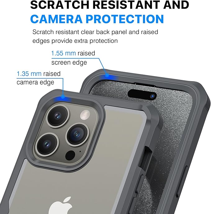 CENHUFO Privacy for iPhone 15 Pro Max Case, Full Body Phone Case with Built-in 9H Tempered Glass Privacy Screen Protector and Camera Lens Protector, Anti Peep Shockproof Bumper Clear Cover - Grey