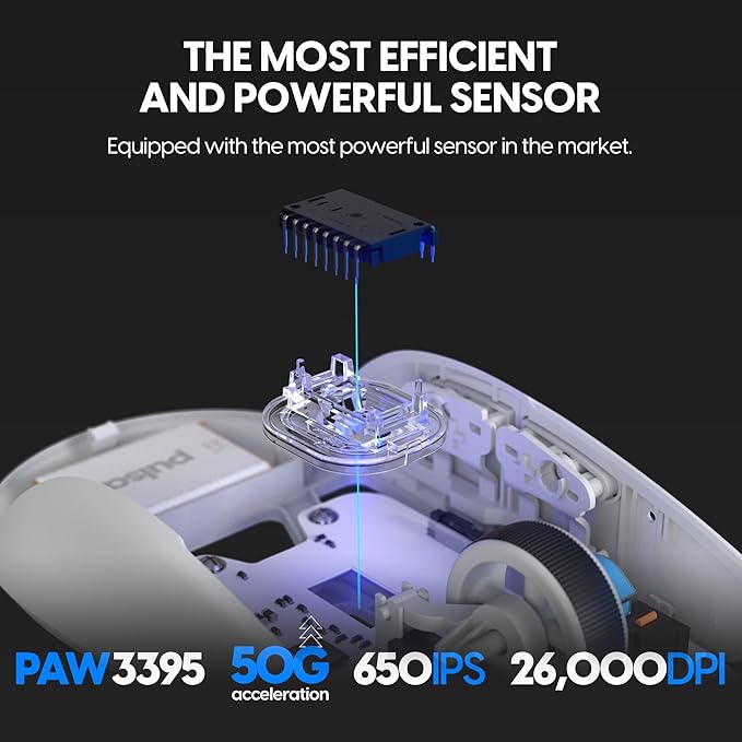 Pulsar Gaming Gears X2H Wireless Gaming Mouse, Ultra Lightweight 1.90 oz (54 g), Symmetrical, Optical Switch, 2.4 Ghz 1 ms, 26000 DPI, PAW3395 Sensor (Medium, Wireless, White)