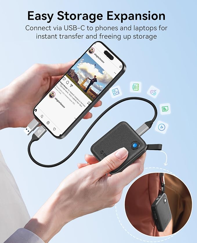 ORICO Portable SSD 480GB with 2 in 1 USB C Cable, External Solid State Drives, Up to 460MB/s, Status Indicator, Reliable Storage for USB-C Smartphone, Tablet, PC - B5PLUS