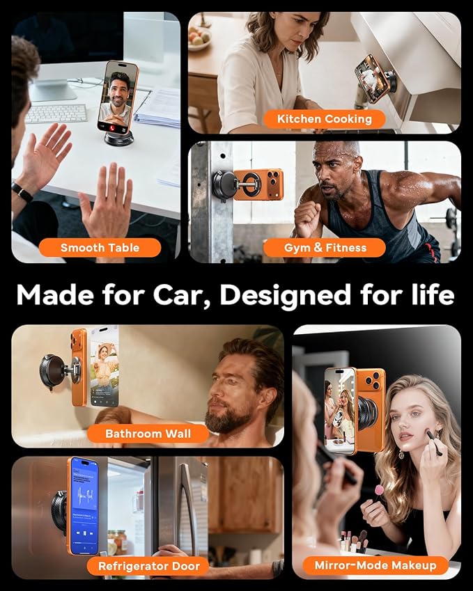 Upgraded Car Phone Holder for Magsafe [98+LBS Strongest Suction & 2400gf Magnetic] Vacuum Magnetic Phone Holders for Your Car 360° Adjustable Car Phone Mount for iPhone & Android Black