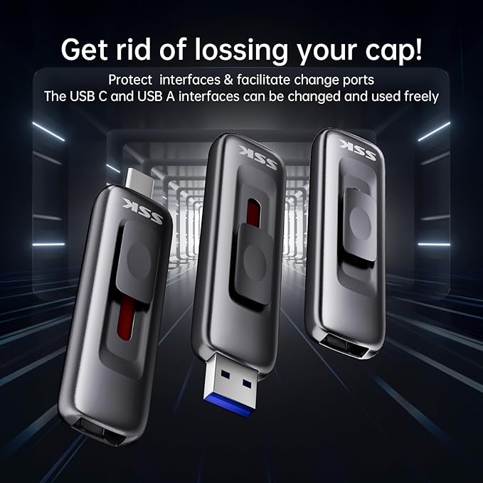 SSK 512gb Flash Drive,Fast Memory Stick with Sliding Dual USB 3.2 flashDrive Type-c +A up to 560 MB/s Read Speed Thumb-Drive,External Solid State-Drive for iPhone 15/16/17/Android/Windows/Tablet/TV