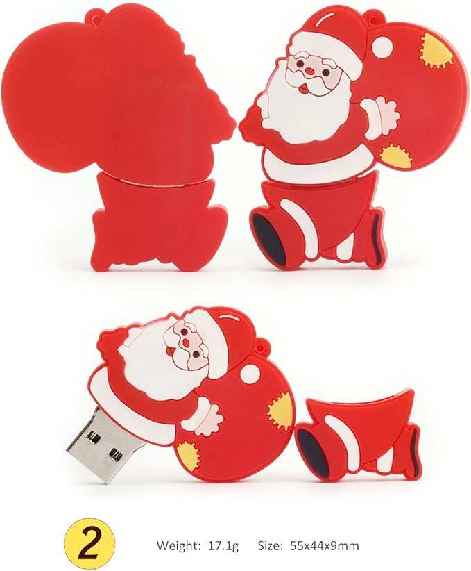 Cute USB Flash Drive Memory Stick Santa Claus USB Stick Christmas Tree Thumb Drive Elk Pendrive U Drive Gift Set (Pack of 5 16GB)