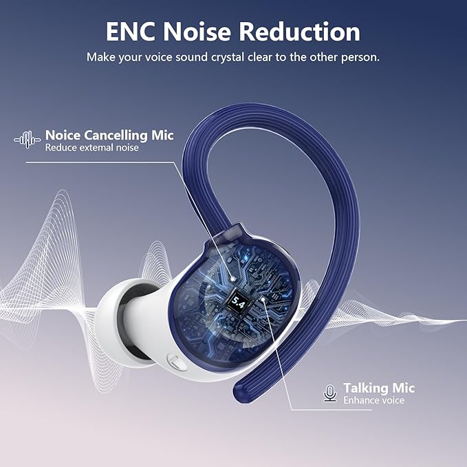 Wireless Earbuds, Bluetooth 5.4 Sport Headphones, 128H Playtime Over Ear Buds for Small Ear, Stereo Deep Bass, Sport Wireless Bluetooth Earphones, IPX7 Waterproof Running Headphones for iOS Android