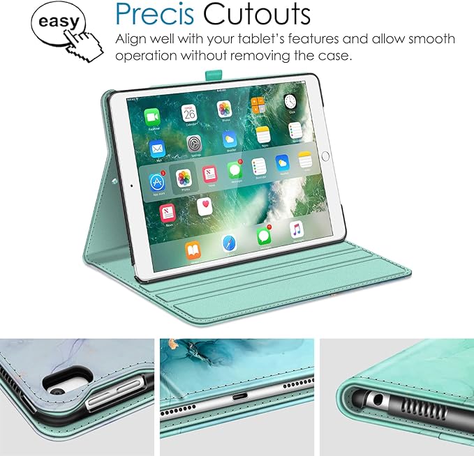 Fintie Case for iPad Air (3rd Gen) 10.5" 2019 / iPad Pro 10.5" 2017- [Sleek Shield] Premium PU Leather Slim Fit Multi Angle Stand Cover with Pocket, Pencil Holder, Auto Wake/Sleep, Emerald Marble