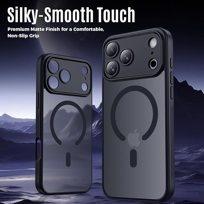 Symcele Designed for iPhone 17 Pro Case, Compatible with MagSafe, [Camera Protection] [15FT Military Drop Protection] Shockproof Translucent Matte Anti-Slip Phone Case, 6.3", Black