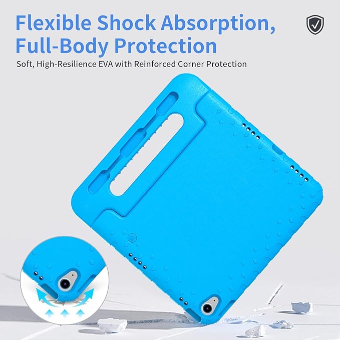 Case for iPad A16 11th (2025)/iPad 10th Gen (2022) with Pencil Holder & Handle Stand, Super Protection EVA Kids Friendly Cover for iPad 11"(A16)/10th Generation 10.9"-Blue