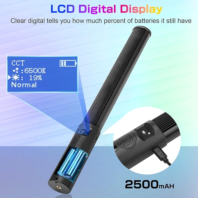 2 Pack RGB LED Video Light Wand Stick, Photography Studio Lighting Kits with Tripod & Remote Control, Dimmable Photography Light Wand 36 Colors 2500K-6500K