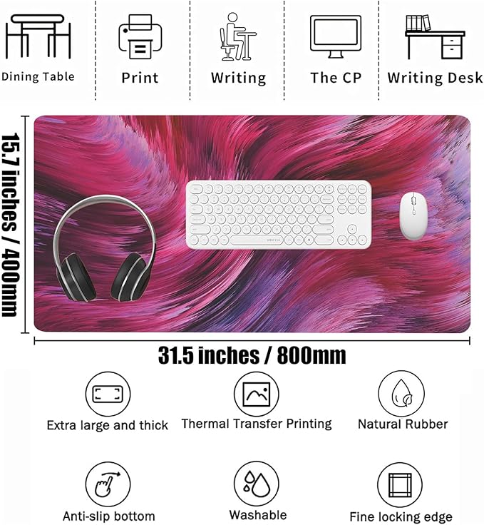 Extra Large Gaming Mouse Pad 31.5"x15.7"｜Artistic Red-Themed XXL Keyboard Pad, Mouse Mat, Desk Pad, Non-Slip Rubber Base & Stitched Edges - Extended Mousepad for PC/Laptop/Office/Home Decor