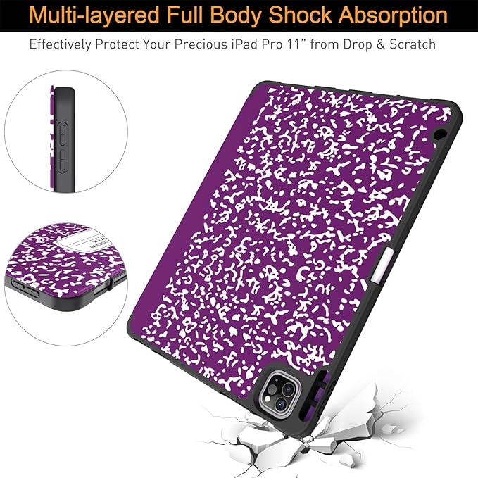 Soke for iPad Pro 11 Case (M2) 2022/2021/2020 with Pencil Holder - [Full Body Protection + Apple Pencil Charging + Auto Wake/Sleep], Soft TPU Back Cover for 2022 iPad Pro 11 inch(Book Violet)