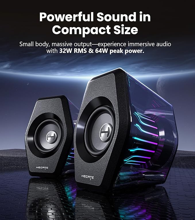 Edifier G2000 Pro 2.0 RGB Gaming Speakers with 64W Peak Power, Virtual 7.1 Surround Sound, 270° TempoFlow Light Sync, Bluetooth 5.4/USB-C/AUX for PC, PS5, Game Console (Black)