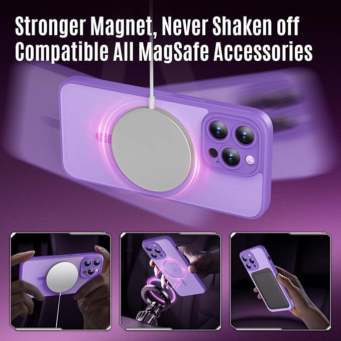Symcele Designed for iPhone 12 Pro Max Case, Compatible with MagSafe, with Privacy Screen Protectors X2, [Camera Protection] [15FT Military Drop Protection] Shockproof Phone Case, 6.7", Light Purple