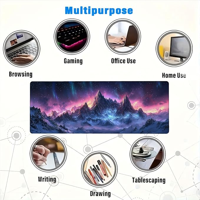 Mountain Desk Mat Northern Light Snow Mousepad XL Large Gaming Mouse Pad Laptop Keyboard Mat Desk Pad Desktop Accessories for Work & Study 31.5x11.8 Inch
