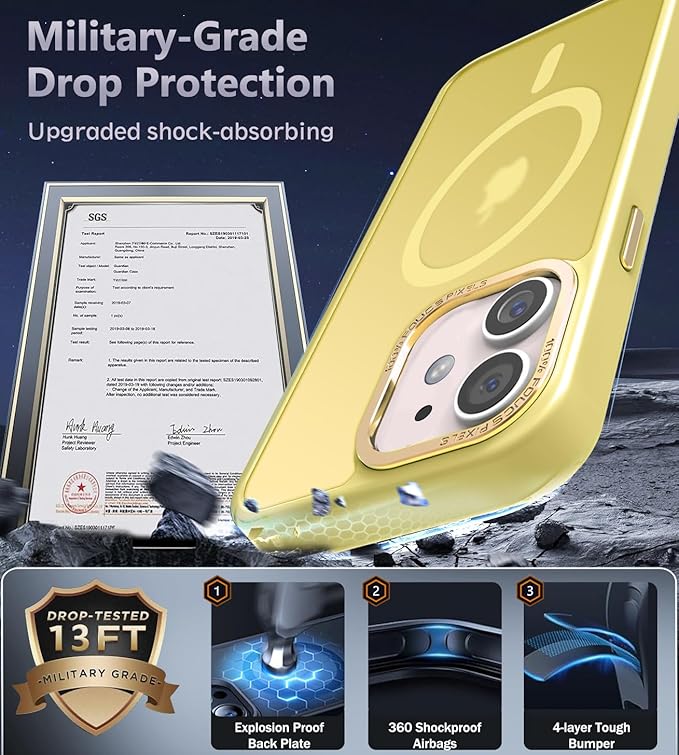 Newfuture Designed for iPhone 11 Case with Strong Magnetic [13 FT Military Drop Protection] [Compatible with Magsafe] Slim Translucent Matte Shockproof with Anti-Fingerprint Phone Case, Yellow