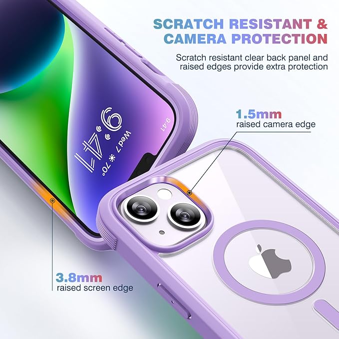 Diaclara Magnetic Designed for iPhone 14 Case, Compatible with MagSafe Built-in Touch Sensitive Anti-Scratch Screen Protector, with Camera Lens Protector for iPhone 14 6.1" (Peri Purple)