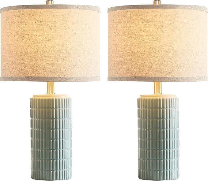 AIEAMPDO 23" Set of 2 Ceramic Table Lamps for Living Room Bedroom, Modern Nightstand Desk Lamp for Entryway, Office, Study Room, 2 LED Bulbs Included