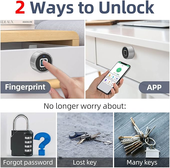 Fingerprint Cabinet Lock 22mm eLinkSmart Child Safety Baby Proofing Biometric Keyless Bluetooth Electronic Smart Drawer Lock for Furniture Liquor Locker Pantry Cupboard - 0.87"
