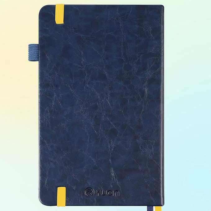 Yuan Smart Notebook, Smart Notebook with navy Hard Cover for Smart Pen Writing Set, 2/3 Lined Pages and 1/3 Blank Pages, 5.2" X 8.27", 94 Sheet/187 Pages, Yellow Elastic Closure and Bookmark