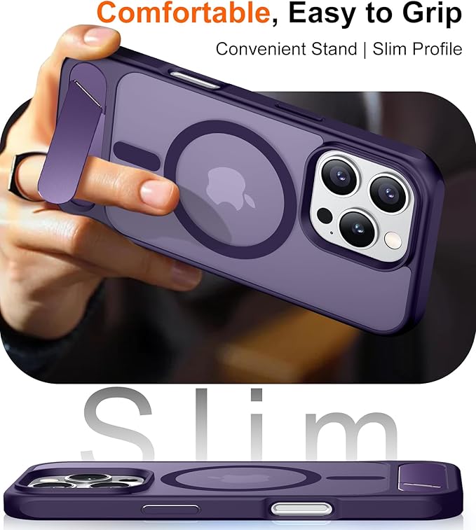 Magnetic Compatible with iPhone 16 Pro Case, [Built-in Invisible Kickstand][Compatible with MagSafe] [Military Grade Shockproof] Slim Translucent Matte Phone Case for iPhone 16 Pro 6.3"