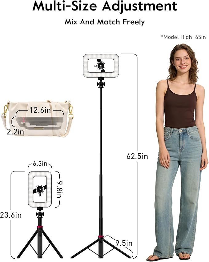 Tripod for iPhone with Light, Portable 15W Ring Light with Stand and Phone Holder for Video Recording, 6000mAh Magnetic Phone Tripod with Light 2500K-9000K for Food Hunt,Mukbang Video,Vlogging,CRI＞95