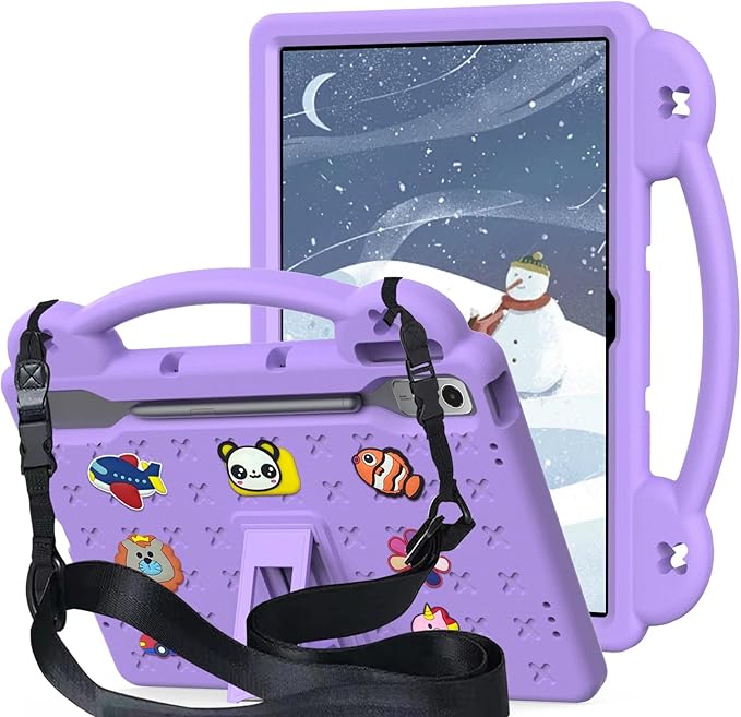 AKABEILA Compatible with Lenovo Tab P12 12.7 inch(2023) Tablet Case, Lightweight Shockproof Protective Case with Stand Handle & Shoulder Strap for Girl Kid Gift- Light Purple