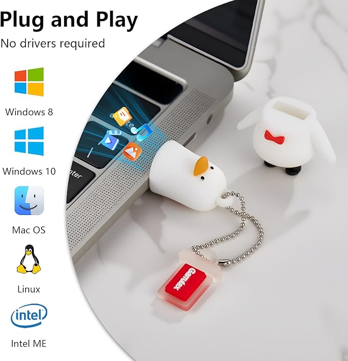 USB Flash Drives, 16GB/32GB/64GB/128GB Silicone USB2.0 High Speed Thumb Memory Stick Pen Date Storage Pendrive U Disk (Cute Goose, 128GB)
