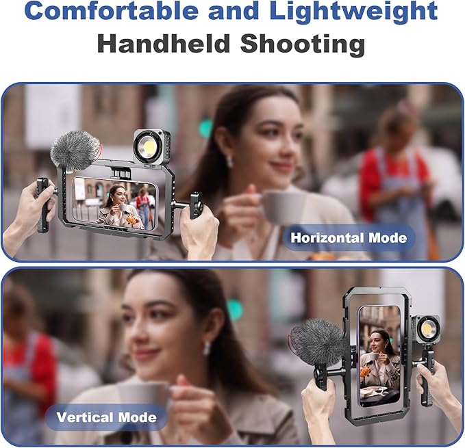 Universal Phone Cage Handheld Stabilizer Kit for Vlogging & Filmmaking, Smartphone Cage Video Rig with 360° Rotation Handles Compatible with iPhone 17/16/15/14/13 Series and Android Phones