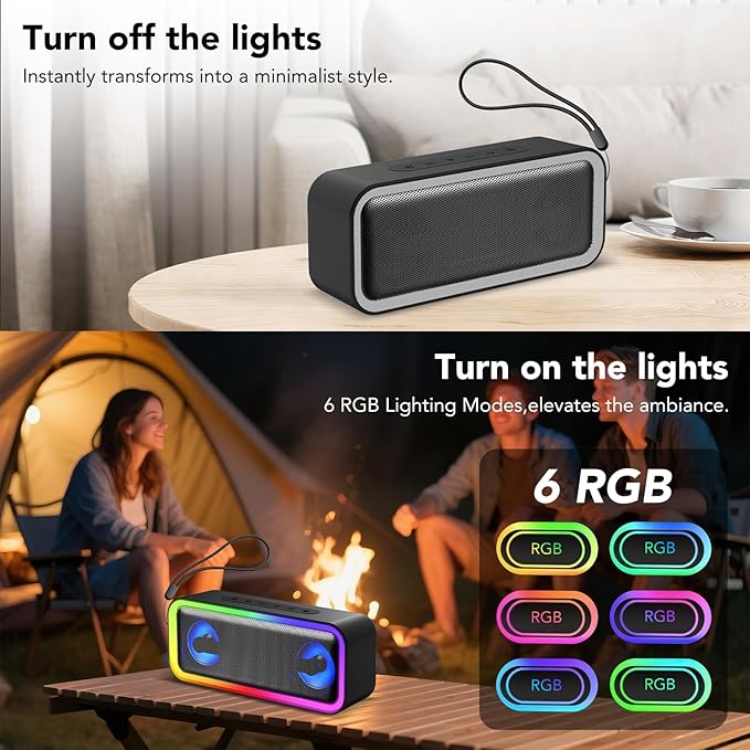 IKT Portable Bluetooth Speaker with Lights x Holidays/World Cup Stuffers, 30W Loud Stereo Sound, Bluetooth5.4, Enhanced Bass,24H Playtime, TWS Pairing, IPX7 Waterproof, Speakersfor Home/Party/Outdoor