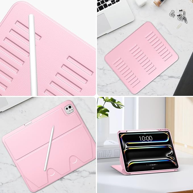 VIKESI Case for iPad iPad Pro 13-inch M5 or M4 Released in 2025 or 2024,Multiple Angles Magnetic Stand Cover,Shockproof Soft Back,Pencil Holder,and Auto Sleep/Wake,Pink