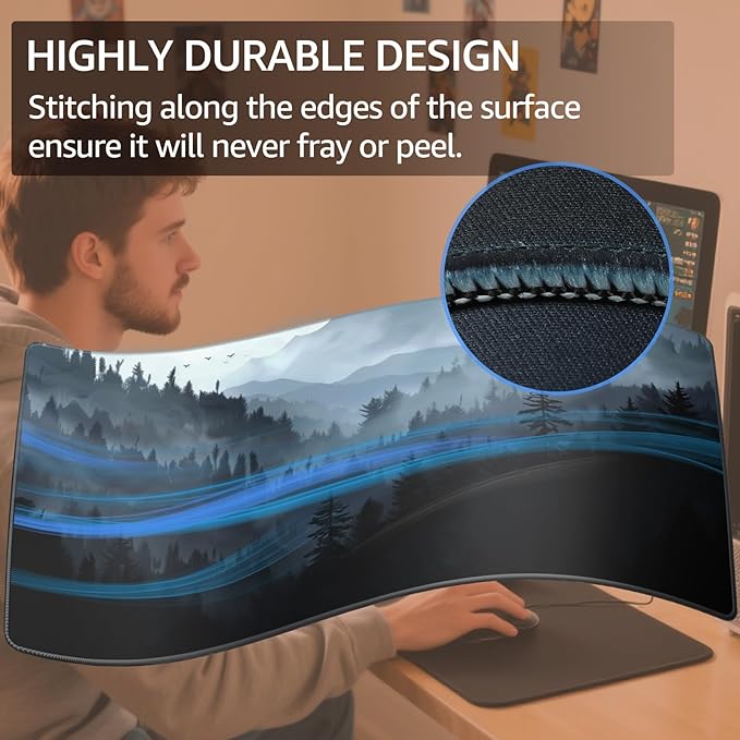 KTRIO Large Gaming Mouse Pad Desk Mat, Superior Micro-Weave Cloth, Non-Slip Rubber Base, Stitched Edges, Water-Resistant, for Gamer, Office & Home, 31.5 x 15.7 Inch，Cloud Forest