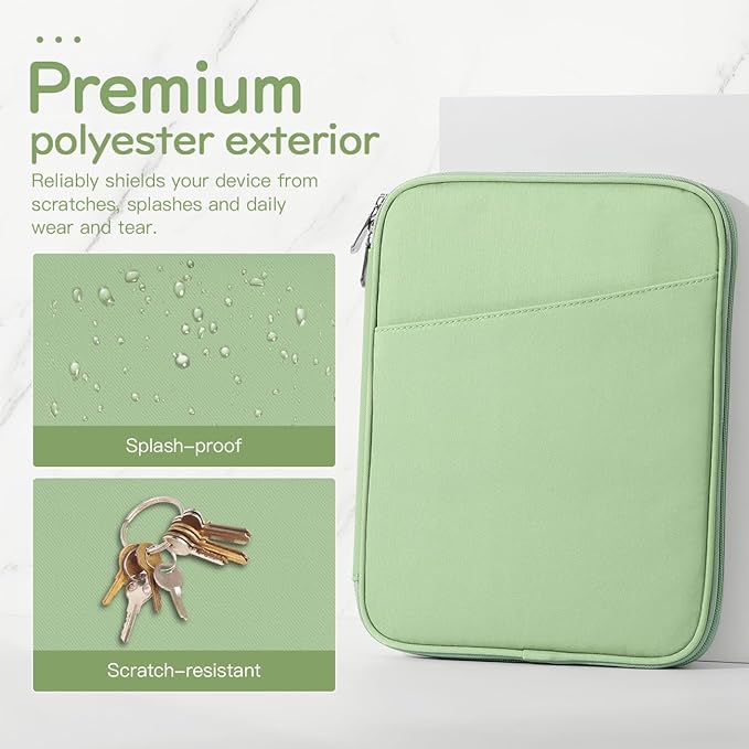 Dadanism 9-11" Tablet Sleeve Bag Carrying Case for iPad (A16) 11th Gen 11", iPad 10th Gen 10.9" Air 5/4, iPad Air M4/Pro 11", iPad 9/8/7th, Galaxy Tab A11+ Plus 11", Remarkable 2 10.3", Light Green