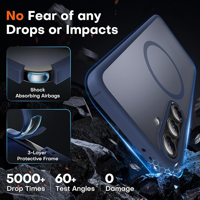 TOCOL Magnetic for Samsung Galaxy S24 FE Case, [15FT Military Grade Protection] [Compatible for Mag-Safe] Translucent Matte Hard Back for Galaxy S24 FE 6.7 Inch, Magnetic-Blue