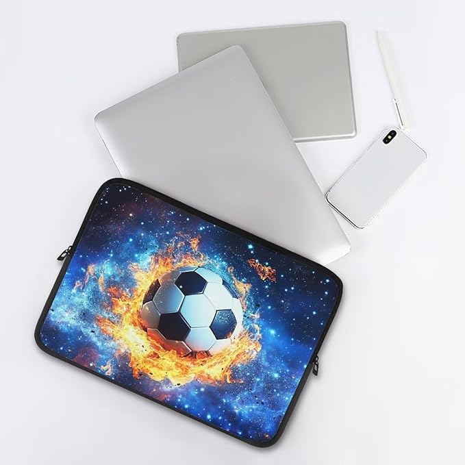 Football Laptop Sleeve for Men 17inch Lap Top Case Portable Laptop Accessories with Versatile Uses Computer Sleeve Laptop Pouch Water Flame Briefcase Blue