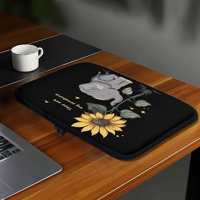 Sunflower Elephant Laptop Sleeve Case for Kids 15 Inch Laptop Protector with Multiple Uses Lightweight Computer Sleeve Tablet Bag Laptop Carrying Case Gifts for Girls Black