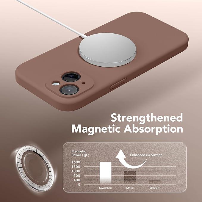 Magnetic for iPhone 14 Case, Compatible with MagSafe, [Full Camera Protection][Screen Protector] Silicone Shockproof Protective Phone Case for iPhone 14 6.1 inch, Brown