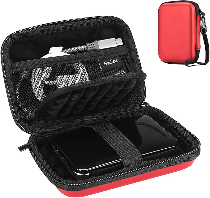 ProCase Hard Drive Case for Canvio Basics Western Digital WD Elements My Passport Seagate Portable Backup Plus Slim 1TB 2TB 3TB 4TB USB 3.0, 2.5”, Samsung T9 Portable External Hard Drive Case -Red