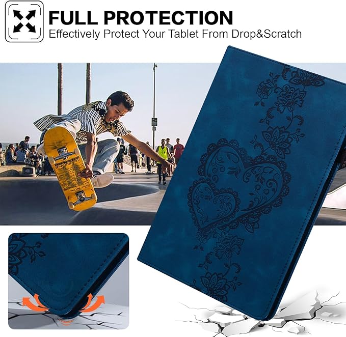 Case for iPad Pro 13 (M5/M4) 2025/2024 with Pencil Holder and Card Slots, Embossed PU Leather Multiple Viewing Angles Cover - Dark Blue