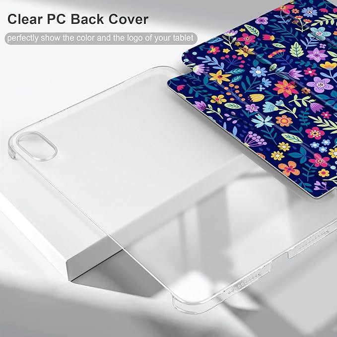 DONGKE for iPad mini 7 (A17 Pro) 2024 & iPad mini 6 2021 8.3 Inch, Slim Foldable Stand Hard PC Translucent Back Shell Smart Cover for iPad mini 7th/6th Generation [Auto Wake/Sleep] - Cute Floral