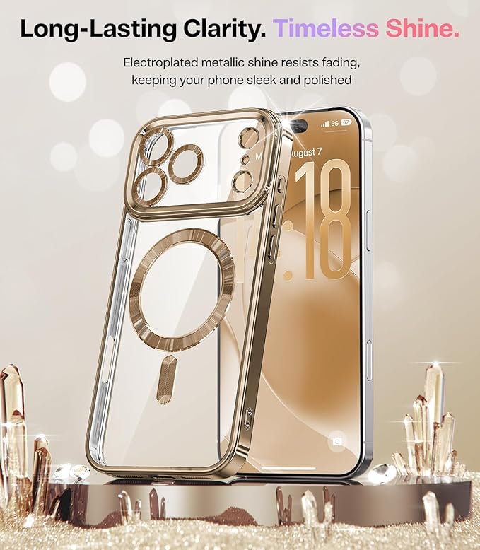 Meifigno Designed for iPhone 17 Pro Case 6.3", [Glitter Card & Wrist Strap] [Compatible with MagSafe] [2X HD Screen Protectors] Surround Raised Lens Protection for 17 Pro Case Women, Desert Titanium