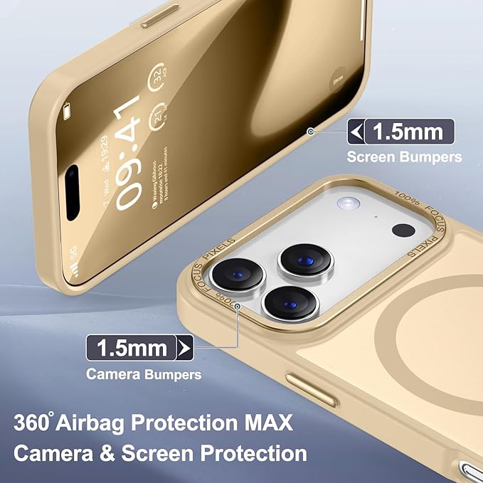 Newfuture Magnetic for iPhone 17 Pro Case [Compatible with Magsafe] [Military Grade Drop Protection] Translucent Matte Anti-Scratch Shockproof Protective Phone Cover 6.3 Inch, Creamy Yellow