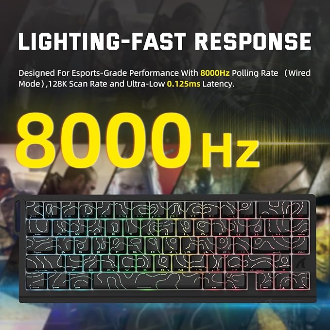 ATTACK SHARK X68 PRO HE Wireless Rapid Trigger Gaming Keyboard with Adjustable Actuation,8K Polling Rate,Hall Effect Magnetic Switch,Hot-Swap,RGB Backlit,BT/2.4GHz/Wired,for FPS Games-Black